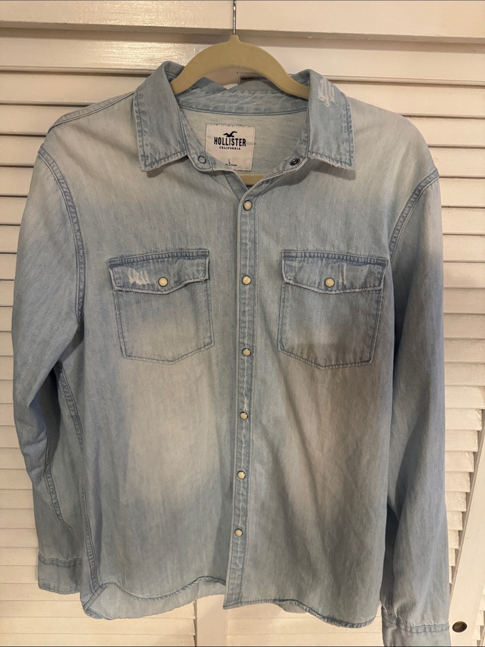 Hollister Light Blue Washed Denim Button-Down Shirt